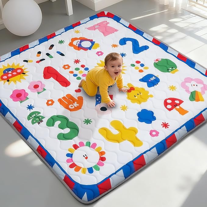 RONGFA Baby Play Mat for Floor, 71'' x 59'' Thicken Foam Soft Padded Mat for Baby, Playpen Mat for Toddlers Infant Kids, Machine Washable, Non-Slip Bottom Safe for Crawling (Number)