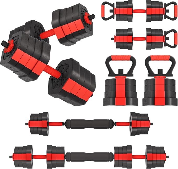 VIVITORY Dumbbell Sets Adjustable Weights, Free Weights with Connector, Non-Rolling Adjustable Dumbbell Set, Barbell for Home Gym, Hexagon, Cement Mixture