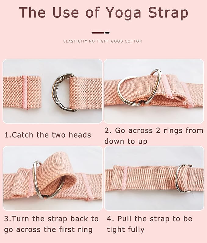 8ft Cotton Yoga Strap for Stretching with a D-Ring, Thick Cotton Nylon Yoga Belt with Extra Safe Metal Loops with Bag Set, 250g Nylon Durable Fitness Stretch Belt with Buckle As Physcial Therapy Bands Workout