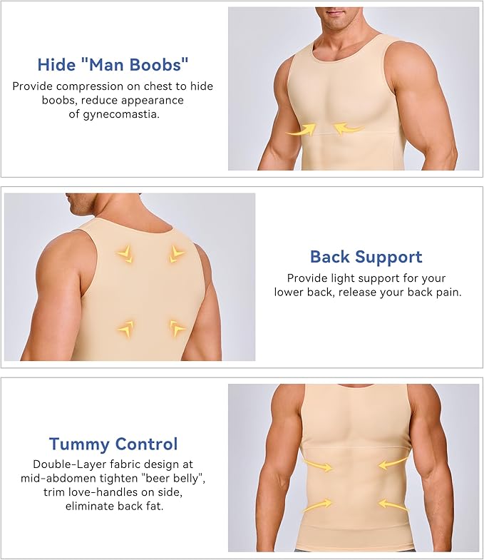 Mens Compression Shirt Slimming Body Shaper Vest Workout Tank Tops Abs Abdomen Undershirts