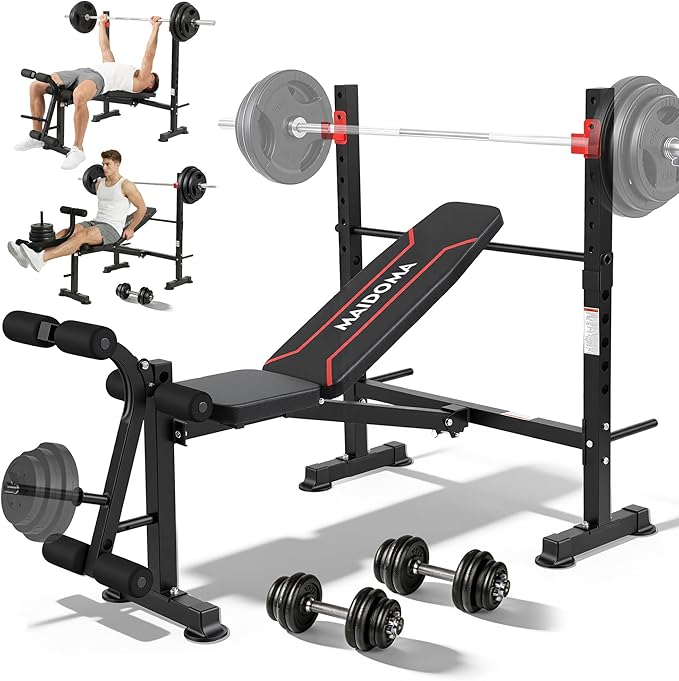 Foldable 1500LBS 8 IN 1 Olympic Weight Bench Set with Squat Rack, Leg Extension/Curl & Preacher Curl, Adjustable Bench Press Set with Safety Bar Catches for Home Gym Full Body Workout