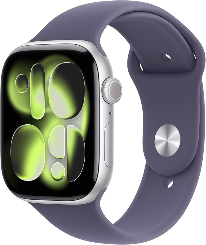 Apple Watch Series 11 [GPS + Cellular 46mm] Smartwatch with Silver Aluminum Case with Purple Fog Sport Band - M/L. Sleep Score, Fitness Tracker, Health Monitoring, Always-On Display, Water Resistant