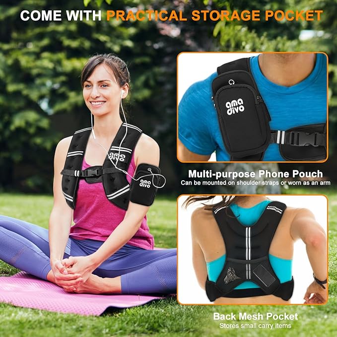 Weighted Vest for Men Women (20lb 16lb 12lb 8lb), Reflective Weighted Vest for Walking, Running, Workout & Fitness, Strength Training, Adjustable Buckles with Detachable Bag