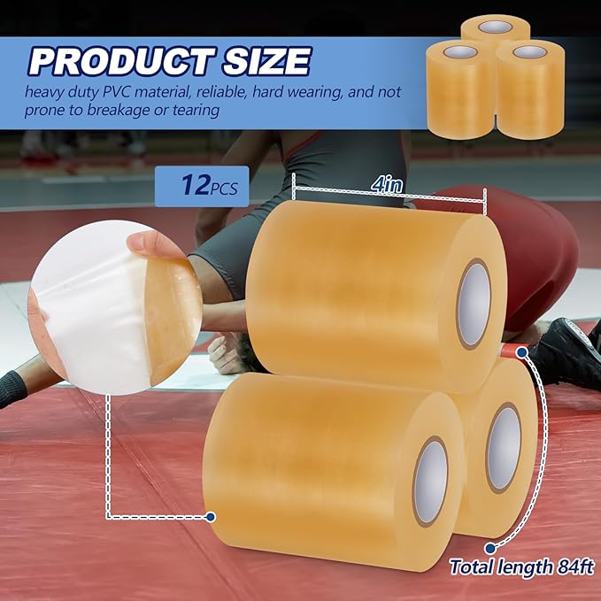 Pangda 12 Pcs Wrestling Mat Tape 3 or 4 Inch Heavy Duty 7 Mil PVC Carpet Tape for Wrestling Grappling Exercise Mats Seaming Cover Gym Floor Carpet Seam