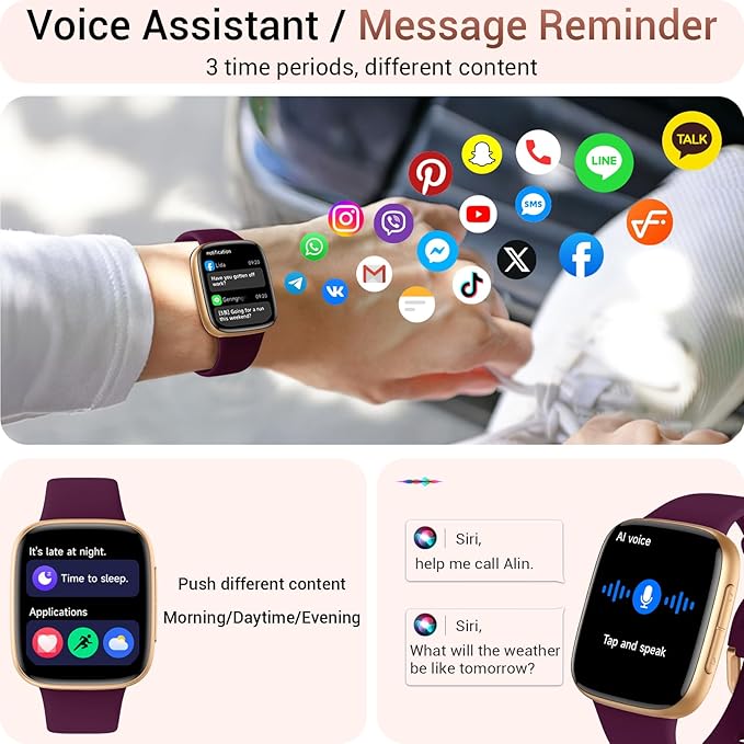 Smart Watch for Women, 1.85" AMOLED Always-On Display Screen Smartwatch for iPhone & Android, 3ATM Waterproof Fitness Tracker with Bluetooth Call, Heart Rate/Sleep/SpO2 Monitor, 100+ Sport Modes
