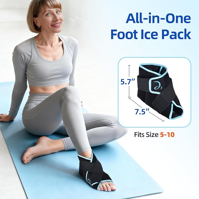 Comfytemp Ankle Ice Pack Wrap for Plantar Fasciitis Relief, Foot Support Brace for Sprain, Cold Bag for Injury, Achilles Tendonitis, Heel Spur, Swelling, Hot Cold Compress, Running Essentials - 2 Pack