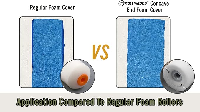 ROLLINGDOG Mini Foam Roller Paint - Paint Roller Covers,Concave Design High Density Foam Roller Refills for Smooth Even Painting(4 Inches,4PC)
