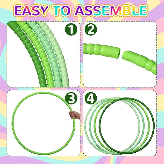 Sratte 8 Pcs Color Hoop Detachable Adjustable Exercise Ring Plastic Hoop for Gymnastics Dog Agility Equipment Party Decor, 4 Colors
