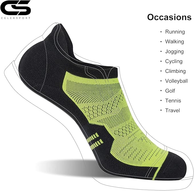 CS CELERSPORT 6 Pack Women's Ankle Running Socks Cushioned Low Cut Tab Athletic Socks