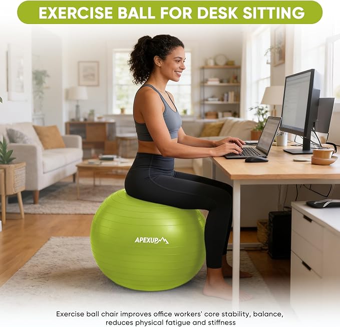 APEXUP Yoga Ball Exercise Ball Anti Slip Heavy Duty for Fitness, Balance & Core Workout, Balance Training, Pregnancy & Physical Therapy, 5 Sizes