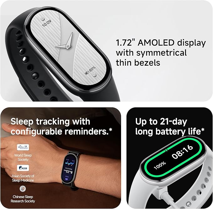XIAOMI Mi Smart Watch Band 10, 5ATM Waterproof Fitness Step Tracker Sports Digital Smart Watch Health Band for Men Women, 1.72" AMOLED Display, 150+ Sports Modes 24/7 Sleep Monitor (Black)