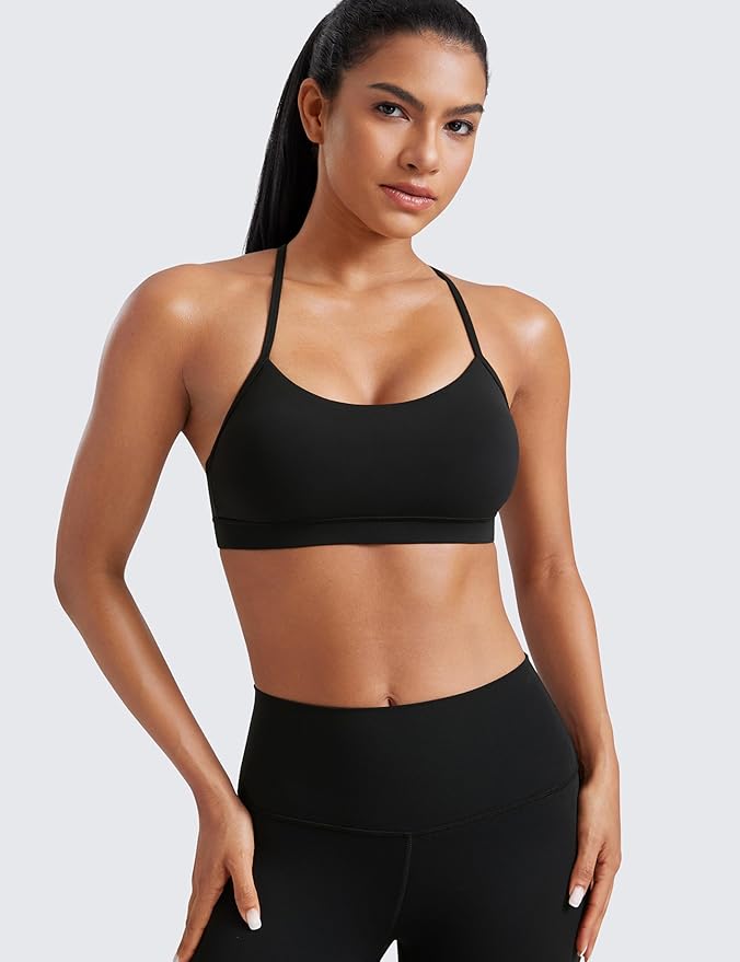 CRZ YOGA Butterluxe Y Back Sports Bras for Women - Padded Racerback Low Impact Spaghetti Thin Strap Workout Yoga Top