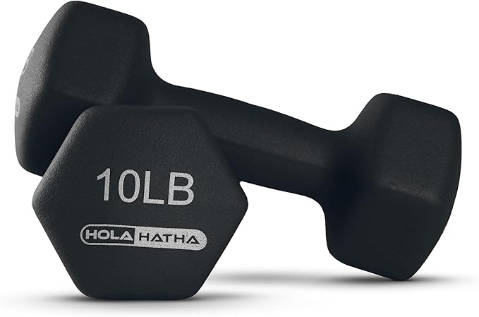 HolaHatha 2, 3, 5, 8, and 10 Pound Neoprene Dumbbell Free Hand Weight Set with Rack, Ideal for Home Exercises to Gain Tone and Definition, Pastel