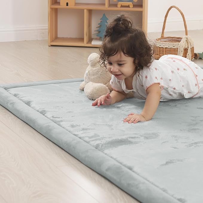 1.5" Thick Padded Baby Play Mat for Floor Tummy Time, Pro Soft Foam Activity Playroom Playmats, Easy Care with Non-Slip Safe for Infant Toddler Kids Crawling 39"x 59" (Light Grey)