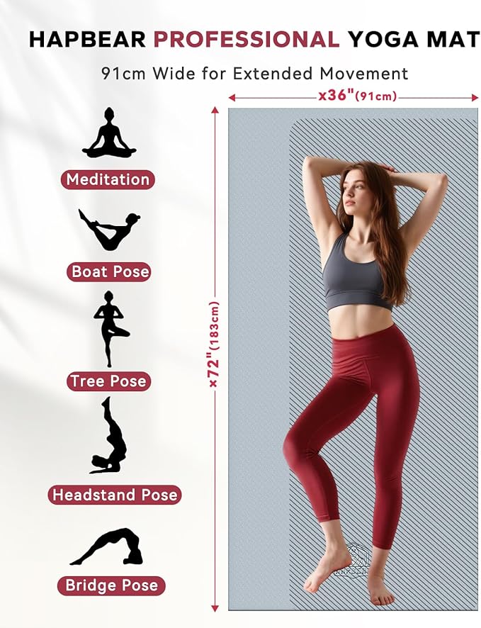 HAPBEAR Large Yoga Mat - 72"x36" Extra Wide Exercise Mat - 1/4" Thick Dual Color PVC | Anti-Slip Surface & High Cushioning - Ideal for Yoga, Pilates & Home Workouts - Bonus Mesh Bag