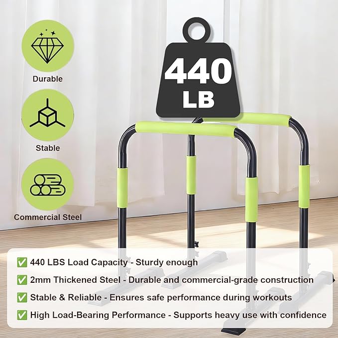 Walking Pad Handle Bar Only, Compatible with Walking Pads 24.4'' Wide, Adjustable Handrail Height (Max 43.3''), Parallettes Bar, Non-Slip Base, Tool-Free Assembly, Sturdy Support