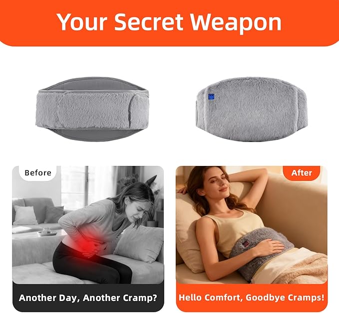 3-in-1 Heating Waist Belt: Heating Pad for Back Comfort & Warmth + Portable Hand Warmer, USB Powered (Power Bank Not Included), 3-Temp Adjustable Heat Wrap for Women, Gray