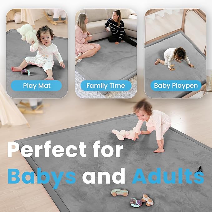 1.3" Thick Foam Baby Play Mat Extra Large 79x158, Basic Padded Plush Tummy Time Crawling Mat, Non-Slip Support Area Rug for Playroom Nursey Living Room (Dark Grey)