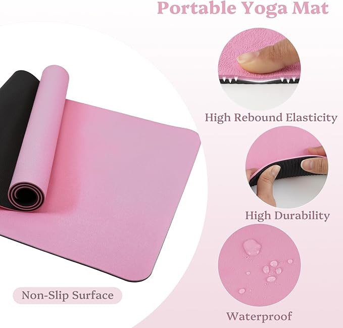 Yoga Mat Non Slip, Pilates Fitness Mats, 72" x 24" Extra Width ＆ Thick, Anti-Tear Exercise Mat with Carrying Strap, Workout Mats for Stretching,Yoga Studio,Gym or Home Workouts