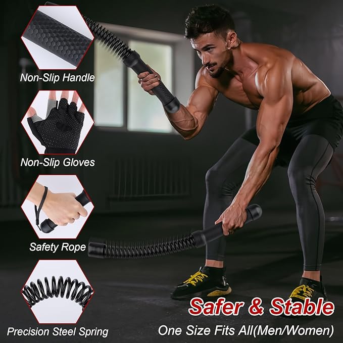 Ropeless Battle Ropes for Home Gym with Non-Slip Gloves, 2Pcs Portable Cordless Home Gym Equipment，Weighted Ropeless Battle Ropes for HIIT Workouts, Cardio, Muscle Training (Black)