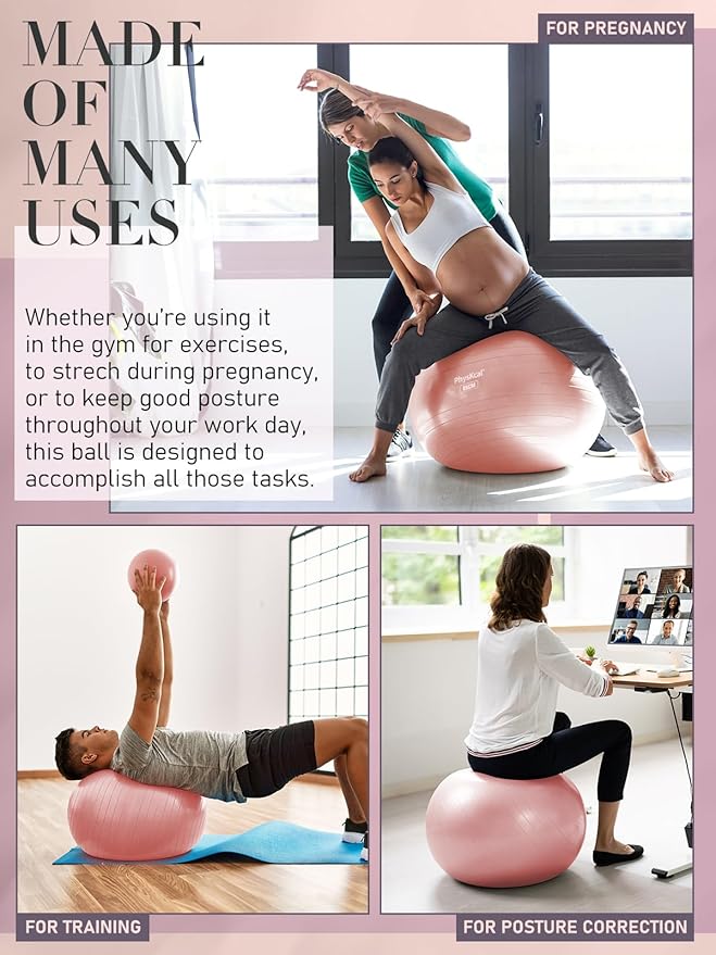 PhysKcal Yoga Ball for Exercise, Pilates Set, 4 Sizes Fitness Ball for Workout, Birthing, Pregnancy, Physical Therapy- Pump Included