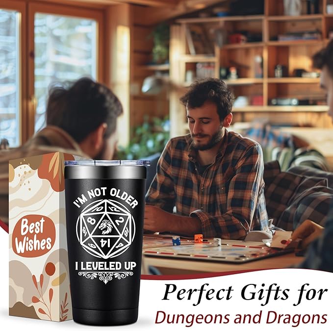 Dungeons Dragons Gifts for Men, Women - DND, D&D, DM Lovers Gifts - Dungeon Master Gift - I'm Not Older I Leveled Up Tumbler Cup 20 oz