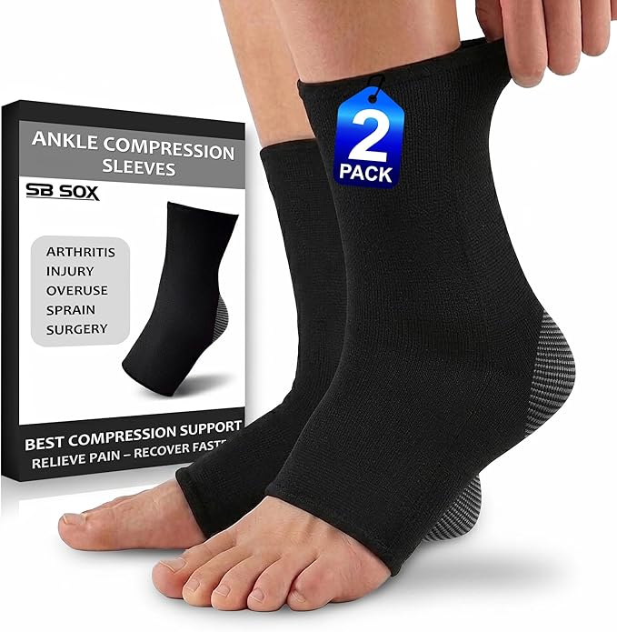 SB SOX Ankle Compression Sleeve for Men and Women (1 Pair) - Ankle Brace Support Stabilizer for Sprained Ankle, Achilles Tendonitis, Sports