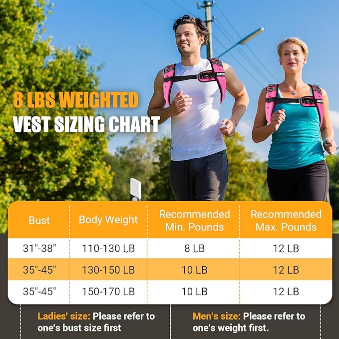 Weighted Vest for Women Men, 8 lb/10 lb/12 lb Weight Vest for Walking with Reflective Stripe and Adjustable Buckle Straps, Body Weights for Osteoporosis, Running, Strength Training and Weight Loss
