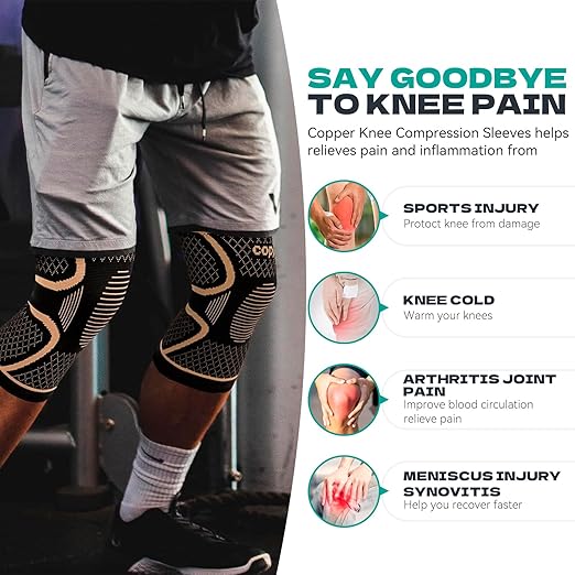 INDEEMAX Copper Knee Brace for Women Men 2 Pack, Knee Compression Sleeve for Knee Pain, Arthritis, Running,Sports and Recovery Support, L