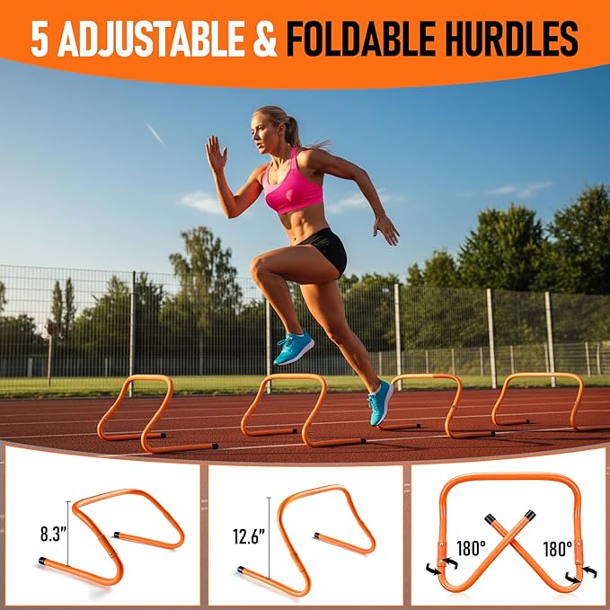 Speed and Agility Training Equipment: 5 Adjustable Agility Hurdles. 20ft Agility Ladder, Soccer Training Equipment Set for Kids Youth Adults