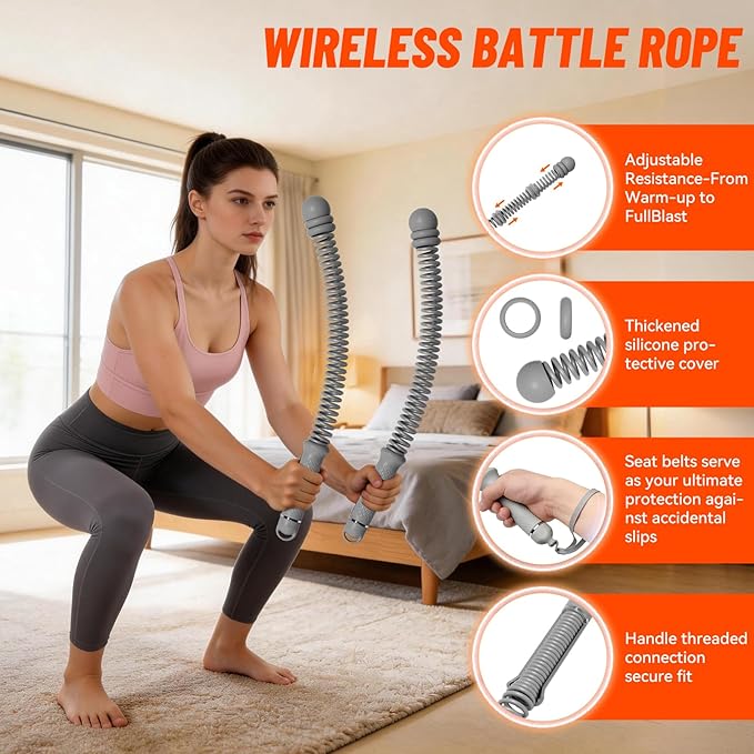 Cordless Ropeless Battle Ropes for Home Gym – Portable Weighted Workout Rope for HIIT, Cardio & Strength Training, Low-Impact Full Body Exercise Equipment for Men & Women