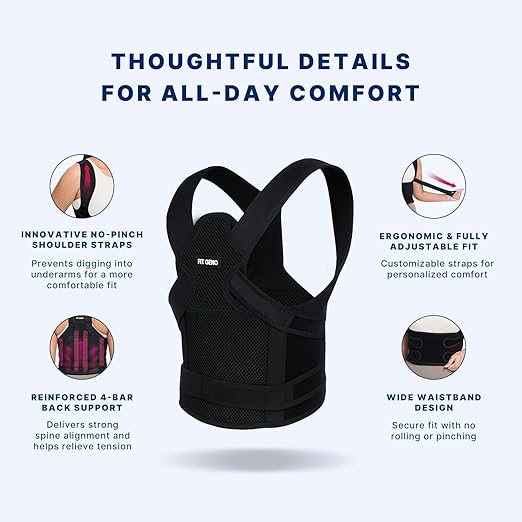 Fit Geno Posture Corrector for Women and Men - Adjustable Back Brace & Straightener for Scoliosis Hunchback Correction Back Pain Spine Corrector Back Support and Posture Trainer (Large)