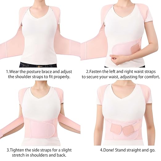 Posture Corrector for Women and Men Plus Size Full Back Support Brace Straightener Scoliosis Spine Upper Back Pain Relief Adjustable Shoulder Instant Posture Corrector with Hunchback (Pink, Medium)