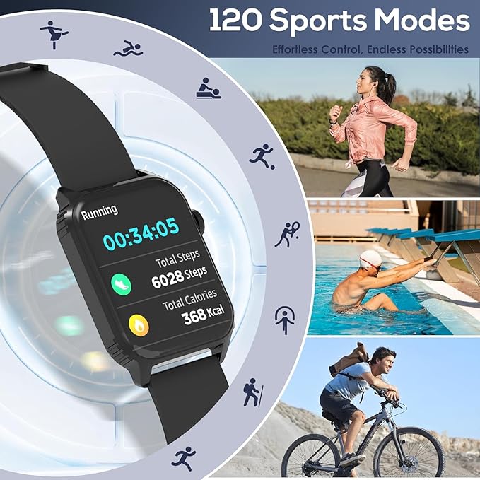 TRAUSI Smart Watch for Men, 120 Sports Modes Smartwatch with 1.83" HD, Alexa Built-in, Heart Rate/Sleep Monitor, IP67 Waterproof, Bluetooth Call & Music Control Fitness Watch for iPhone/Android Black