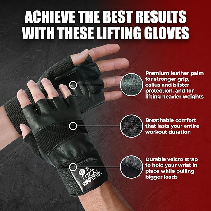 Nordic Lifting Weight Lifting Gloves with 12" Wrist Wraps – Workout Gloves with Wrist Support for Men & Women, Cross Training, Powerlifting, Gym & Fitness Protection, Durable Grip & Comfort Fit
