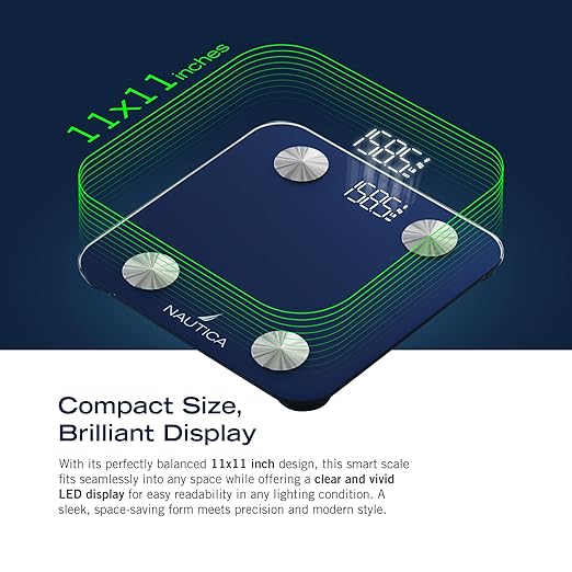 Nautica Body Tracker Digital Bathroom Scale, Bluetooth-Enabled Smart Scale with BMI, Body Fat, Muscle Mass Tracking & More, Syncs with Smartphone App for Body Composition Tracking, 396 Lbs.
