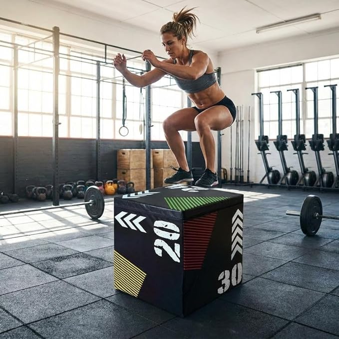 GarveeHome Plyometric Jump Box for Home Gym, 3-in-1 Adjustable Height (16/20/24 Inch) Soft Plyo Box with Anti-Slip PVC Cover - Strength Training for Beginner to Advanced
