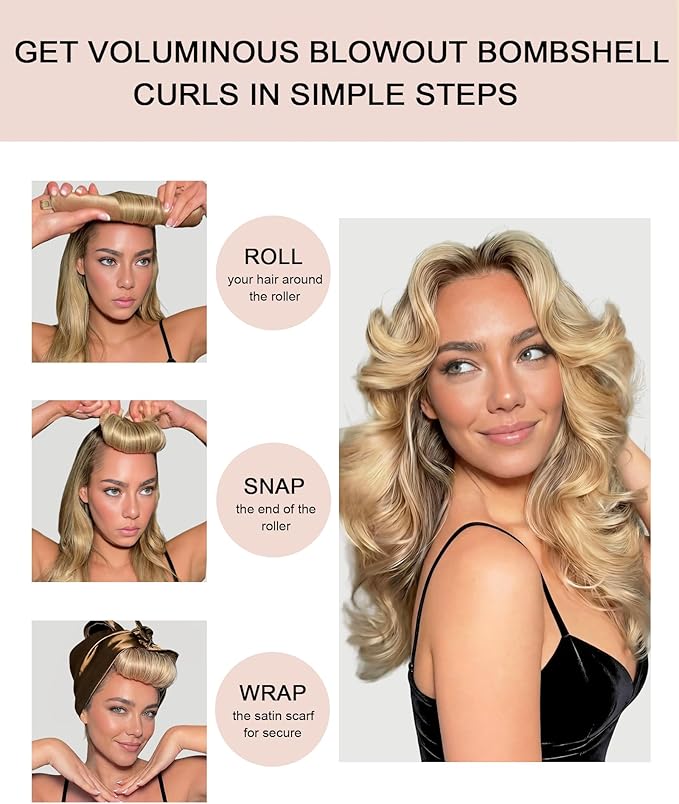 Classic Heatless Curls Overnight Rods No Heat Hair Curlers Curling Iron Jumbo Flexi Rods Large Foam Hair Rollers for Long Short Hair to Sleep in with Satin Scarf Styling Tools Black