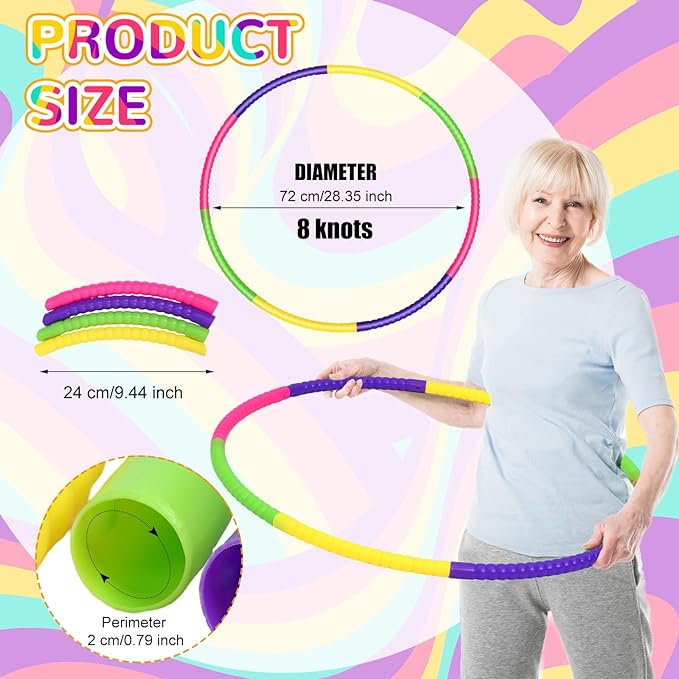 Sratte 8 Pcs Color Hoop Detachable Adjustable Exercise Ring Plastic Hoop for Gymnastics Dog Agility Equipment Party Decor, 4 Colors