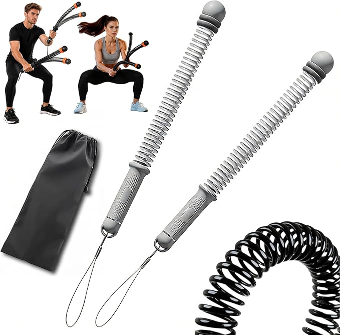 2PC Ropeless Battle Ropes,Portable Cordless Weighted Battle Ropes with Storage Bag, Heavy Duty Cordless Battle Rope for Home Gym HIIT & Cardio Full-Body Workout Tool with Non-Slip Spiral Handles Grey