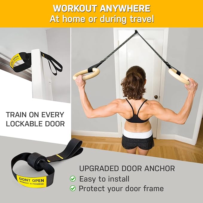 Double Circle Wood Gymnastics Rings with Quick Adjust Numbered Straps and Exercise Videos Guide - Full Body Workout Rings, Calisthenics, Home Gym (Multi-Size)