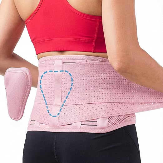 Sparthos Back Support Belt - Immediate Relief from Back Pain - Breathable With Lumbar Pad - Lower Backbrace For Home & Lifting At Work - For Men & Women - Fits 31–38″ Waist (Pink-S, Check Sizing)