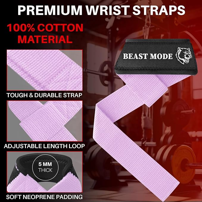 TECEUM Lifting Straps for Weightlifting Gym Strength Training - Wrist Straps with Neoprene Padded Cotton - Men & Women – Ideal for Powerlifting, Bodybuilding & Deadlifts