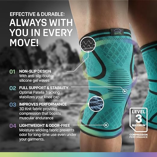 Modvel 2 Pack Knee Brace for Women & Men - Knee Support for Walking, Knee Compression Sleeves for Pain Relief, Knee Sleeves for Women, Knee Sleeves for Men, Knee Brace for Sports, Workouts & Arthritis