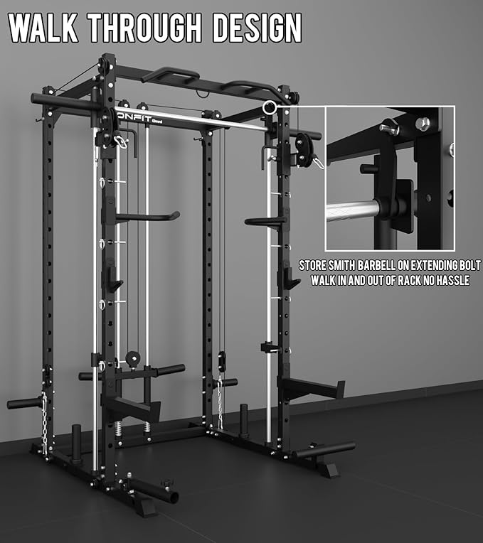 Eonfit E3 Smith Machine for Home Gym Equipment, Multi-Function Power Cage Squat Rack with Cable Crossover LAT Pulldown Pulley System All in One