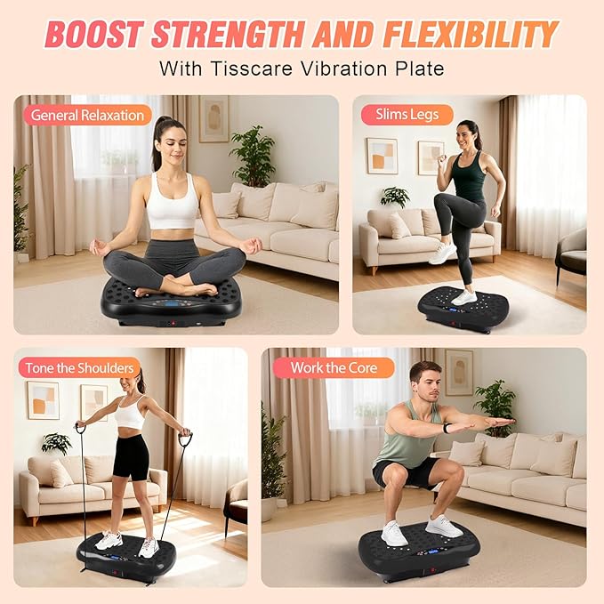 ALSO GO Vibration Plate Exercise Machine, 10 Preset Modes & 200-Level Vibration Platform for Weight Loss/Lymphatic Drainage, 400lbs Capacity Vibration Board with Resistance Bands for Full Body Workout