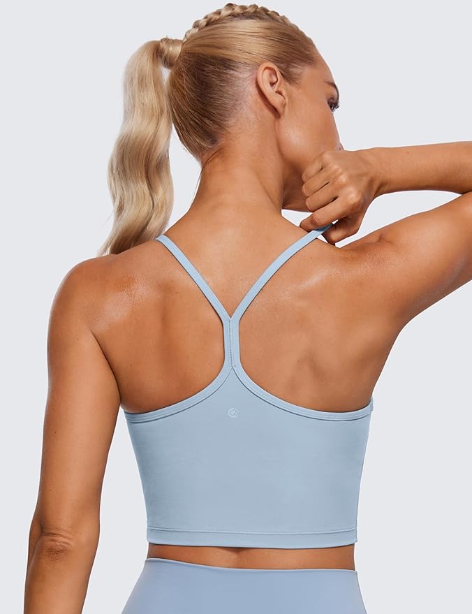 CRZ YOGA Butterluxe Y Back Crop Tank Tops for Women - Spaghetti Straps Racerback Padded Yoga Workout Longline Sports Bras