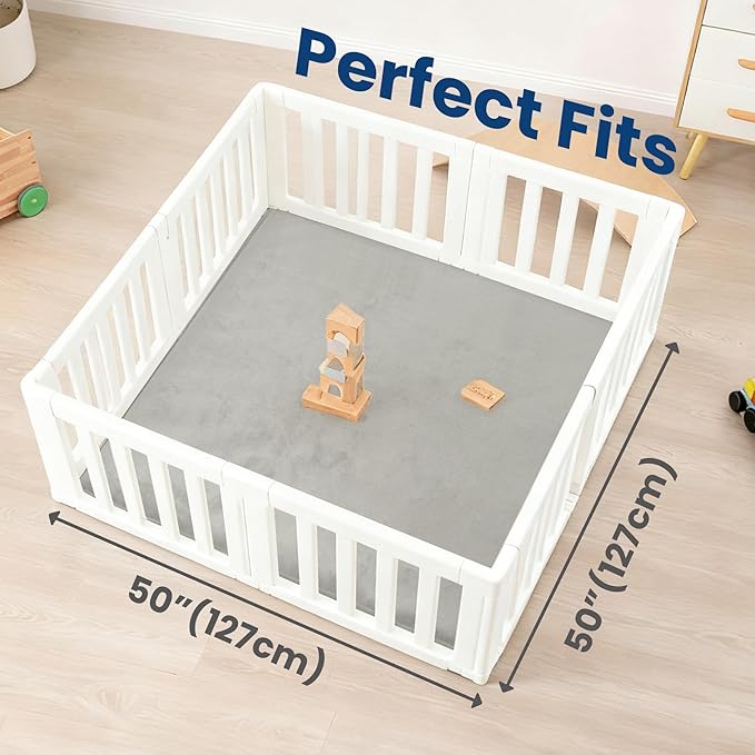 Baby Play Mat for Floor,1.3" Thick Elasti-Foam 50"×50" Playpen Mat for Tummy Time,Water Repellent Soft Coral Velvet for Toddler,Infant,Kids,Non-Slip Backing Safe for Crawling(Light Gray)