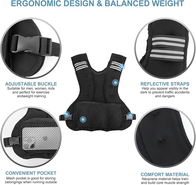 Henkelion Adjustable Weighted Vest for Men Women Weights Included, 4-10lbs/11-20lbs Body Weight Vests Adjustable for Running, Training Workout, Jogging, Walking