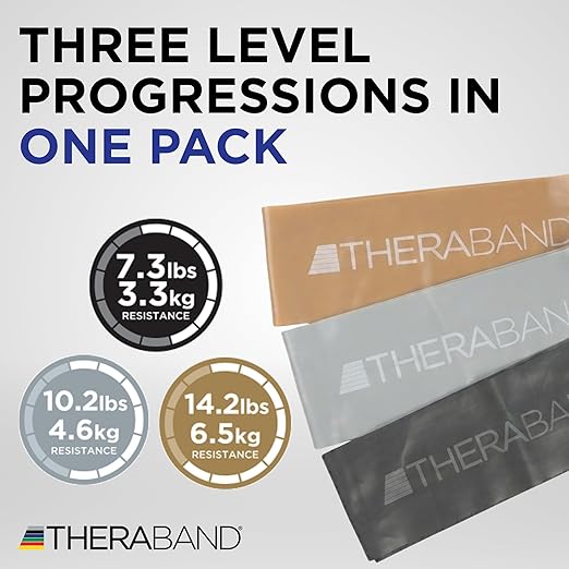 THERABAND Resistance Band Loop Set, 12" Workout Bands for Strength Training, Stretching & Physical Therapy, Set of 3 Color-Coded Exercise Bands with Varying Resistance Levels, Portable & Durable